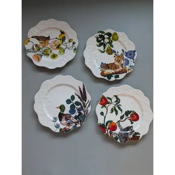 NEW Set of 4 Anthropologie Nathalie Lete Marais Stoneware Dessert Plates